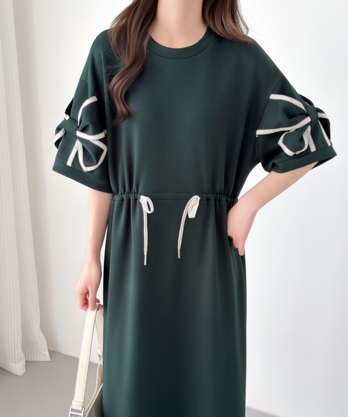 ABITOKYO（アビトーキョー）の「袖配色リボンロングワンピース（ワンピース・レディース・モカ/グレー/ダークグリーン/ブラック・L/M）」の17枚目の写真