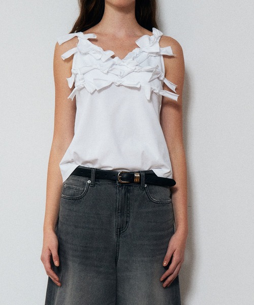 LE CIEL BLEU（ルシェルブルー）の「ボウジャージーキャミトップ / Bow Jersey Cami Top（Tシャツ/カットソー・レディース・ブラック/オフホワイト・38/36）」の8枚目の写真