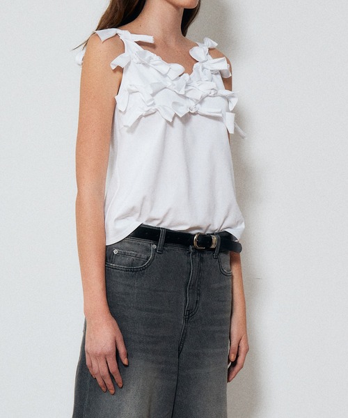 LE CIEL BLEU（ルシェルブルー）の「ボウジャージーキャミトップ / Bow Jersey Cami Top（Tシャツ/カットソー・レディース・ブラック/オフホワイト・38/36）」の7枚目の写真