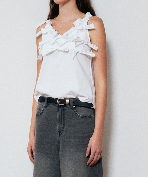 LE CIEL BLEU（ルシェルブルー）の「ボウジャージーキャミトップ / Bow Jersey Cami Top（Tシャツ/カットソー・レディース・ブラック/オフホワイト・38/36）」の6枚目の写真