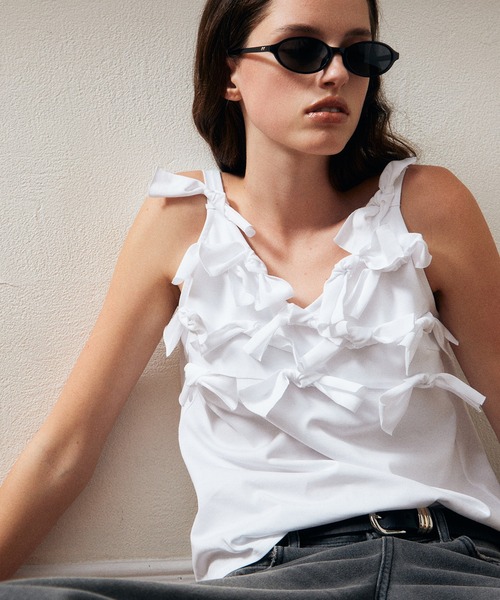 LE CIEL BLEU（ルシェルブルー）の「ボウジャージーキャミトップ / Bow Jersey Cami Top（Tシャツ/カットソー・レディース・ブラック/オフホワイト・38/36）」の5枚目の写真