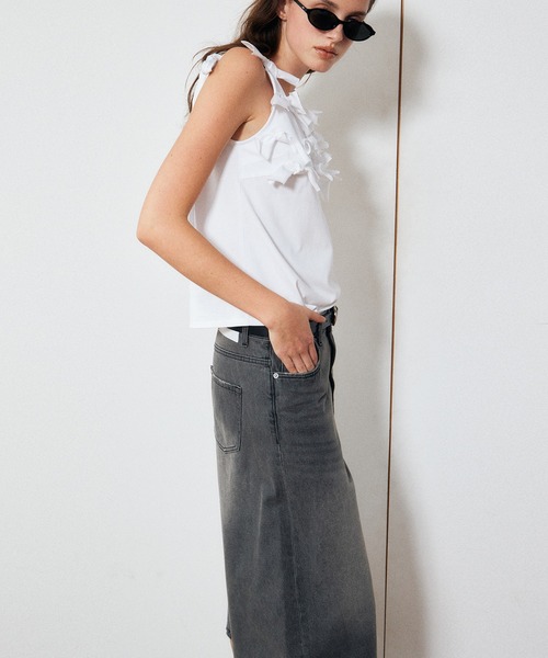 LE CIEL BLEU（ルシェルブルー）の「ボウジャージーキャミトップ / Bow Jersey Cami Top（Tシャツ/カットソー・レディース・ブラック/オフホワイト・38/36）」の4枚目の写真