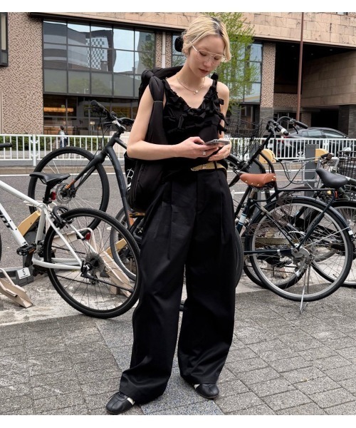 LE CIEL BLEU（ルシェルブルー）の「ボウジャージーキャミトップ / Bow Jersey Cami Top（キャミソール・レディース・ブラック/オフホワイト・38/36）」の3枚目の写真