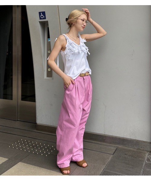 LE CIEL BLEU（ルシェルブルー）の「ボウジャージーキャミトップ / Bow Jersey Cami Top（キャミソール・レディース・ブラック/オフホワイト・38/36）」の7枚目の写真