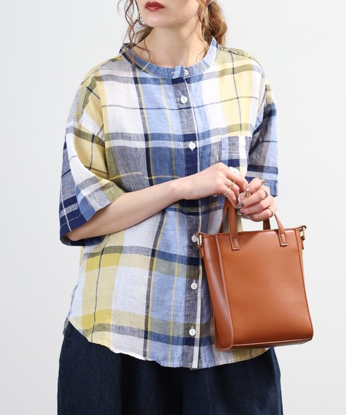 ubasoku(ウバソク)の「ubasoku バンドカラーワンポケ猫目釦半袖シャツ(シャツ/ブラウス・レディース・ブルー・FREE)」の5枚目の写真