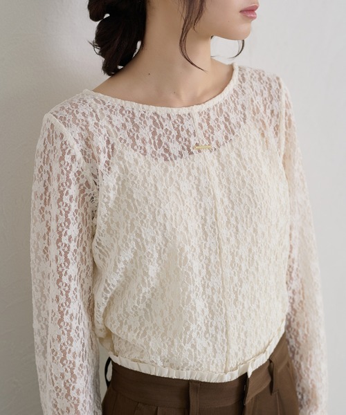apres jour clair（アプレジュールクレア）の「【apres jour clair】プレート付きレーストップス（Tシャツ/カットソー・レディース・ブラック/ブラウン系その他/アイボリー/ミント/ピンクベージュ・フリー/X-LARGE）」の2枚目の写真