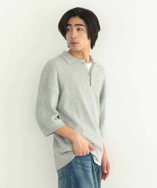 CRAFT STANDARD BOUTIQUE(クラフトスタンダードブティック)の「透かし編み半袖ニットポロシャツ(ニット/セーター・メンズ・グレー/ブルー/ネイビー・L/M)」の6枚目の写真