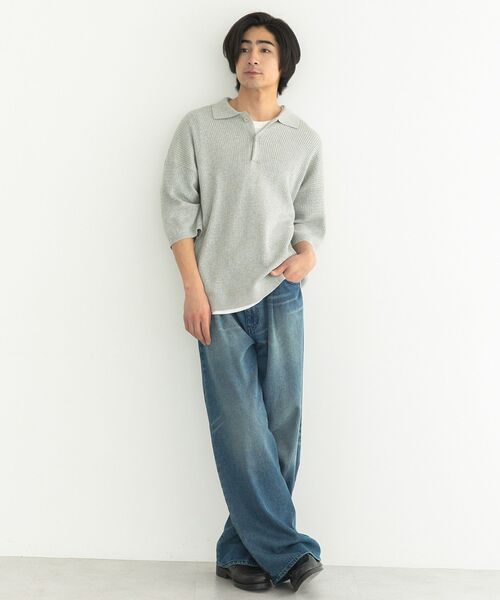 CRAFT STANDARD BOUTIQUE(クラフトスタンダードブティック)の「透かし編み半袖ニットポロシャツ(ニット/セーター・メンズ・グレー/ブルー/ネイビー・L/M)」の8枚目の写真