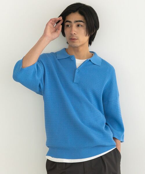 TIGHTBOOTH水色 リブ編み ポロシャツ 半袖 透かし編み半袖ニットポロシャツ（ニット/セーター）｜CRAFT STANDARD