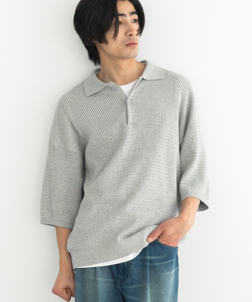 CRAFT STANDARD BOUTIQUE(クラフトスタンダードブティック)の「透かし編み半袖ニットポロシャツ(ニット/セーター・メンズ・グレー/ブルー/ネイビー・L/M)」の1枚目の写真