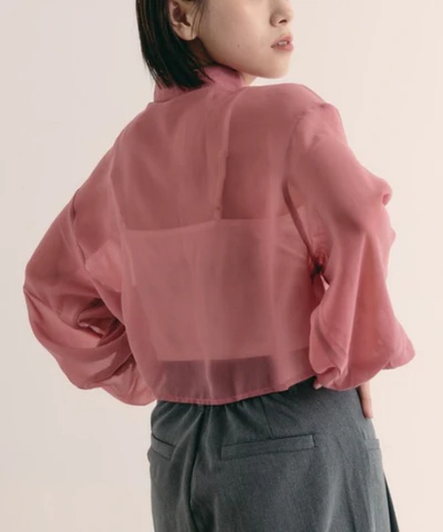 merrylatte（メリーラテ）の「ボリュームスリーブシアーショートシャツ【IROHANI】（シャツ/ブラウス・レディース・グレー/ピンク/ブラック・FREE）」の9枚目の写真