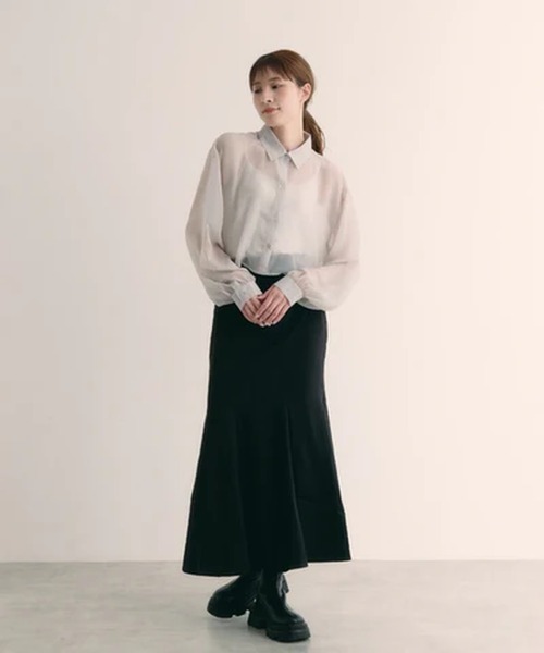 merrylatte（メリーラテ）の「ボリュームスリーブシアーショートシャツ【IROHANI】（シャツ/ブラウス・レディース・グレー/ピンク/ブラック・FREE）」の12枚目の写真