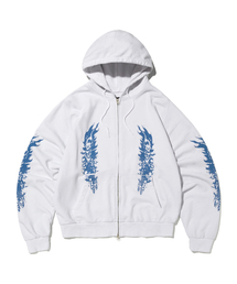 suade（スエード）の「FIRE SKULL HOOD ZIP UP [WHITE]（パーカー）」
