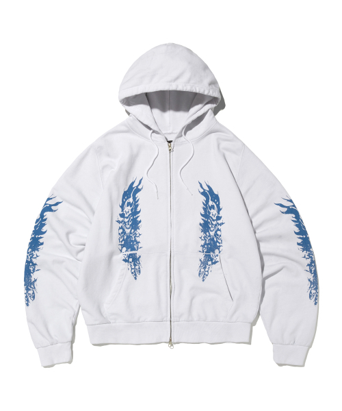 FIRE SKULL HOOD ZIP UP [WHITE]
