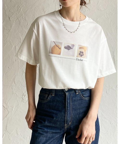 She's Closet(シーズクローゼット)の「オーバーサイズ 接触冷感 UVカット 半袖 ロゴ フォトプリントTシャツ(Tシャツ/カットソー・レディース・ホワイト×イエロー/ホワイト×ピンク/ホワイト×ライム・FREE)」の6枚目の写真