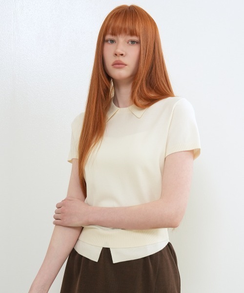 GENERAL IDEA（ジェネラルアイデア）の「【GENERAL IDEA】レイヤード エッセンシャル ハーフプルオーバー / LAYERED ESSENTIAL HALF PULLOVER（ニット/セーター・レディース・ブラック/ベージュ/ピンク/アイボリー/サンドベージュ・S/M/L）」の2枚目の写真