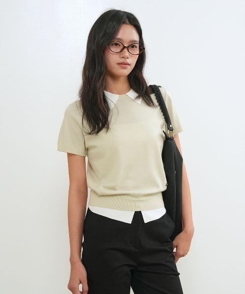 GENERAL IDEA（ジェネラルアイデア）の「【GENERAL IDEA】レイヤード エッセンシャル ハーフプルオーバー / LAYERED ESSENTIAL HALF PULLOVER（ニット/セーター・レディース・ブラック/ベージュ/ピンク/アイボリー/サンドベージュ・S/M/L）」の4枚目の写真