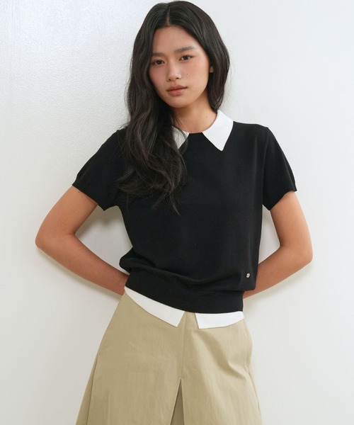 GENERAL IDEA（ジェネラルアイデア）の「【GENERAL IDEA】レイヤード エッセンシャル ハーフプルオーバー / LAYERED ESSENTIAL HALF PULLOVER（ニット/セーター・レディース・ブラック/ベージュ/ピンク/アイボリー/サンドベージュ・S/M/L）」の3枚目の写真