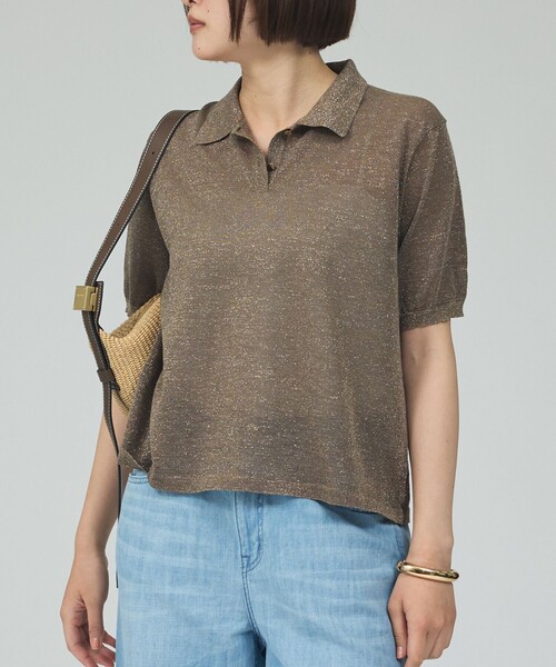 qualite(カリテ)の「ラメポロニットTシャツ 春服 夏服 オフィスカジュアル シアー(Tシャツ/カットソー・レディース・シルバー/ブラウン/チャコールグレー/その他・フリー)」の3枚目の写真