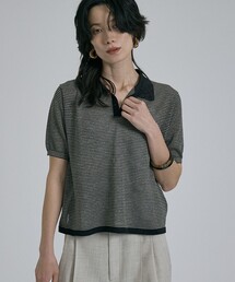 qualite | ラメポロニットTシャツ 春服 夏服 オフィスカジュアル シアー(Tシャツ/カットソー)