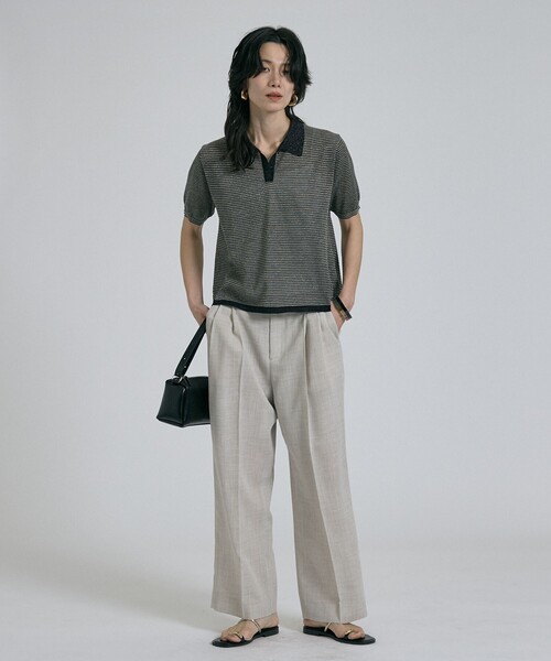 qualite(カリテ)の「ラメポロニットTシャツ 春服 夏服 オフィスカジュアル シアー(Tシャツ/カットソー・レディース・シルバー/ブラウン/チャコールグレー/その他・フリー)」の5枚目の写真