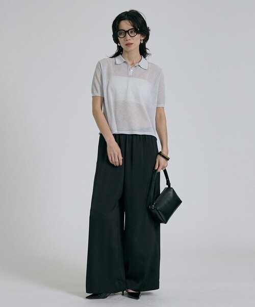 qualite(カリテ)の「ラメポロニットTシャツ 春服 夏服 オフィスカジュアル シアー(Tシャツ/カットソー・レディース・シルバー/ブラウン/チャコールグレー/その他・フリー)」の9枚目の写真