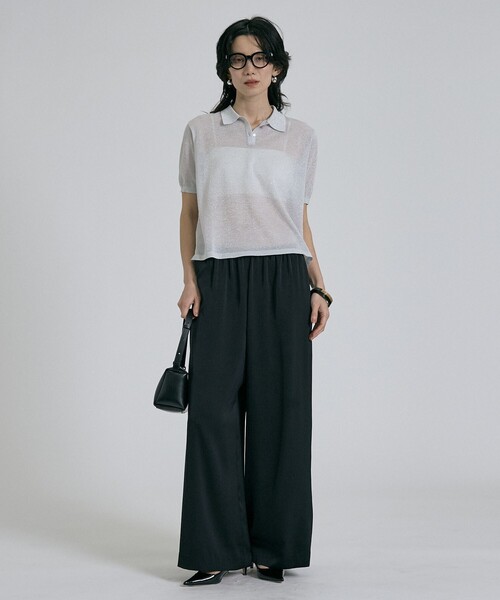 qualite(カリテ)の「ラメポロニットTシャツ 春服 夏服 オフィスカジュアル シアー(Tシャツ/カットソー・レディース・シルバー/ブラウン/チャコールグレー/その他・フリー)」の10枚目の写真