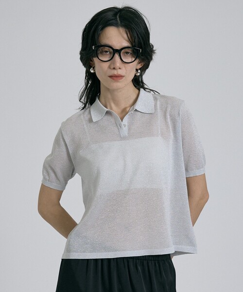 qualite(カリテ)の「ラメポロニットTシャツ 春服 夏服 オフィスカジュアル シアー(Tシャツ/カットソー・レディース・シルバー/ブラウン/チャコールグレー/その他・フリー)」の12枚目の写真
