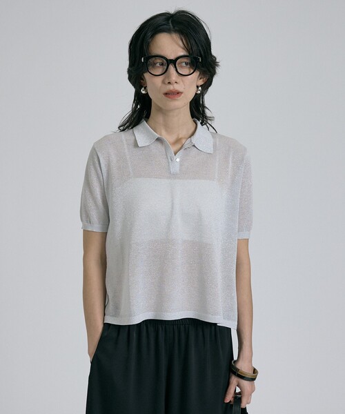 qualite(カリテ)の「ラメポロニットTシャツ 春服 夏服 オフィスカジュアル シアー(Tシャツ/カットソー・レディース・シルバー/ブラウン/チャコールグレー/その他・フリー)」の13枚目の写真