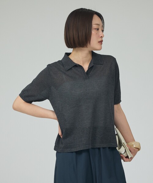 qualite(カリテ)の「ラメポロニットTシャツ 春服 夏服 オフィスカジュアル シアー(Tシャツ/カットソー・レディース・シルバー/ブラウン/チャコールグレー/その他・フリー)」の18枚目の写真