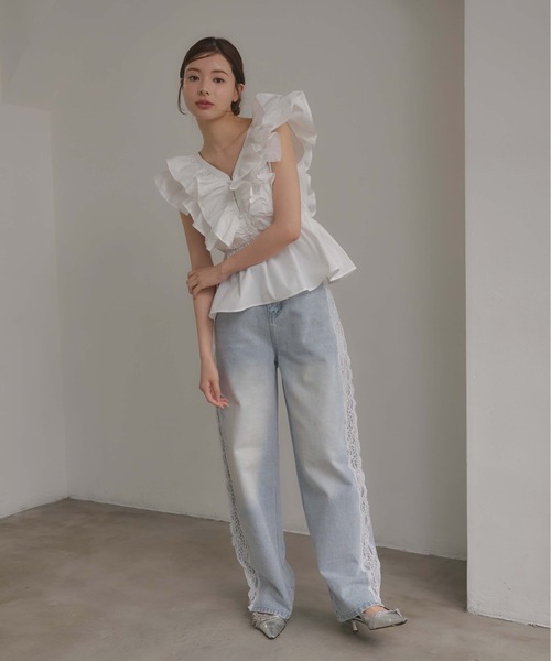 INGNI SOELA（イングソエラ）の「【INGNI　SOELA】サイドレースデニムパンツ／WEB限定（デニムパンツ・レディース・ブルー系その他3/グレー・M/S）」の7枚目の写真
