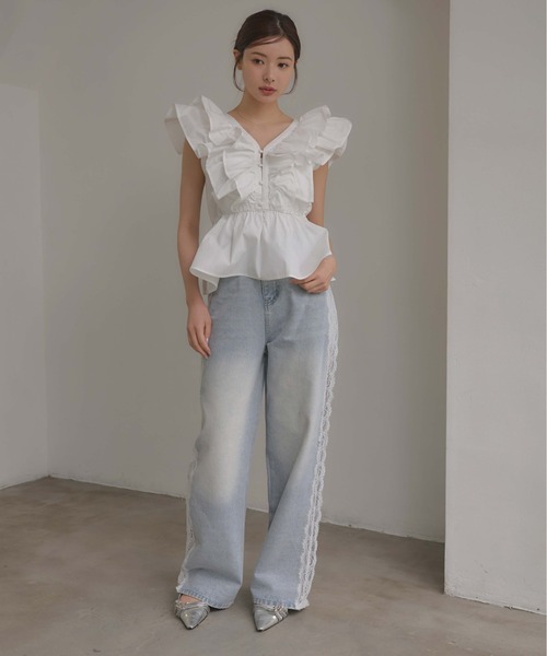 INGNI SOELA（イングソエラ）の「【INGNI　SOELA】サイドレースデニムパンツ／WEB限定（デニムパンツ・レディース・ブルー系その他3/グレー・M/S）」の8枚目の写真