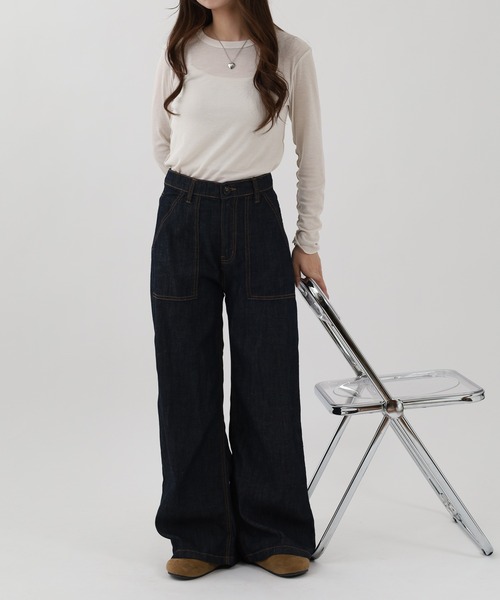 atONE(アットワン)の「ライトオンスデニムワイドベイカーパンツ(デニムパンツ・レディース・ワンウォッシュ/ブルー・M/3L/4L/LL/L)」の8枚目の写真