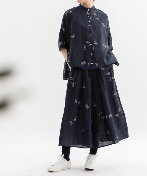 nop de nod（ノップドゥノッド）の「Cielラミーユーカリ刺繍半袖シャツ（シャツ/ブラウス・レディース・ピンク/ダークブラウン/ネイビー・3）」の13枚目の写真