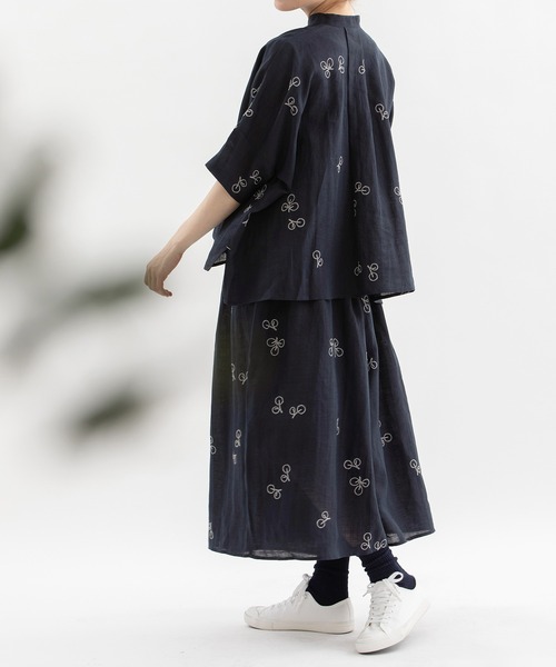 nop de nod（ノップドゥノッド）の「Cielラミーユーカリ刺繍半袖シャツ（シャツ/ブラウス・レディース・ピンク/ダークブラウン/ネイビー・3）」の15枚目の写真