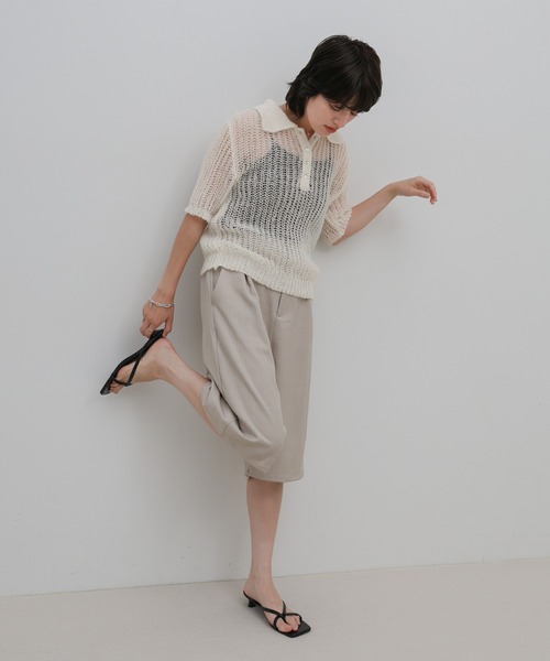 select MOCA(セレクトモカ)の「デザイン編みシアーポロニット(ニット/セーター・レディース・ピンク/アイボリー/ブラック・FREE)」の8枚目の写真