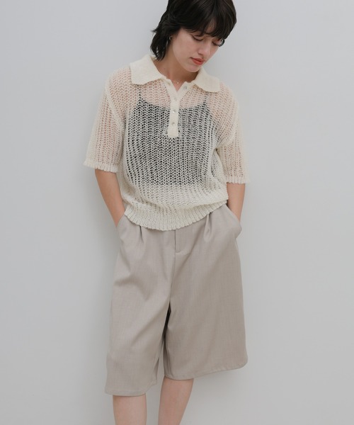 select MOCA(セレクトモカ)の「デザイン編みシアーポロニット(ニット/セーター・レディース・ピンク/アイボリー/ブラック・FREE)」の7枚目の写真