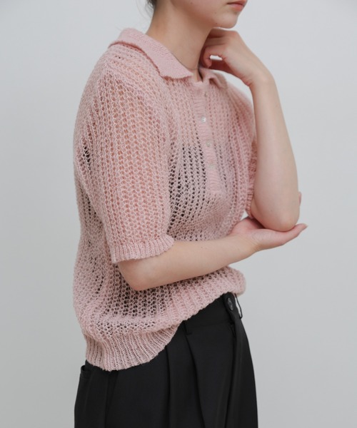 select MOCA(セレクトモカ)の「デザイン編みシアーポロニット(ニット/セーター・レディース・ピンク/アイボリー/ブラック・FREE)」の22枚目の写真
