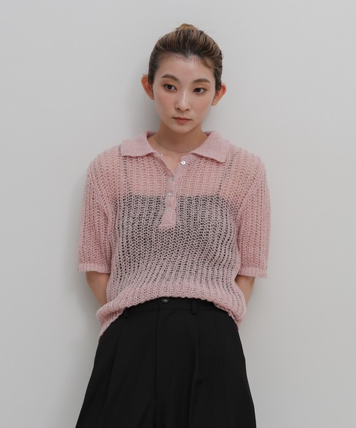 select MOCA(セレクトモカ)の「デザイン編みシアーポロニット(ニット/セーター・レディース・ピンク/アイボリー/ブラック・FREE)」の17枚目の写真