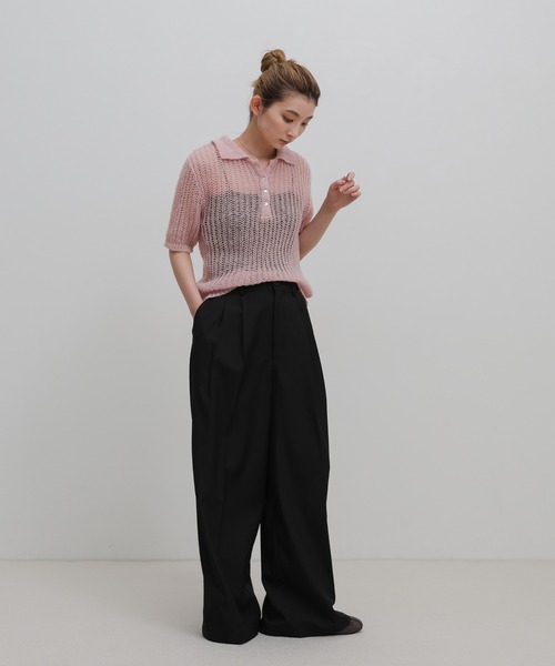 select MOCA(セレクトモカ)の「デザイン編みシアーポロニット(ニット/セーター・レディース・ピンク/アイボリー/ブラック・FREE)」の4枚目の写真