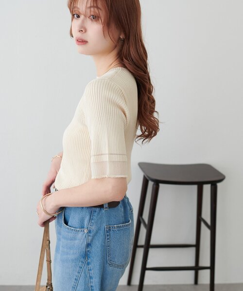 DISCOAT(ディスコート)の「【WEB限定】シアー袖切り替え半袖プルオーバー(Tシャツ/カットソー・レディース・オフホワイト/ブルー/チャコールグレー・MEDIUM)」の10枚目の写真