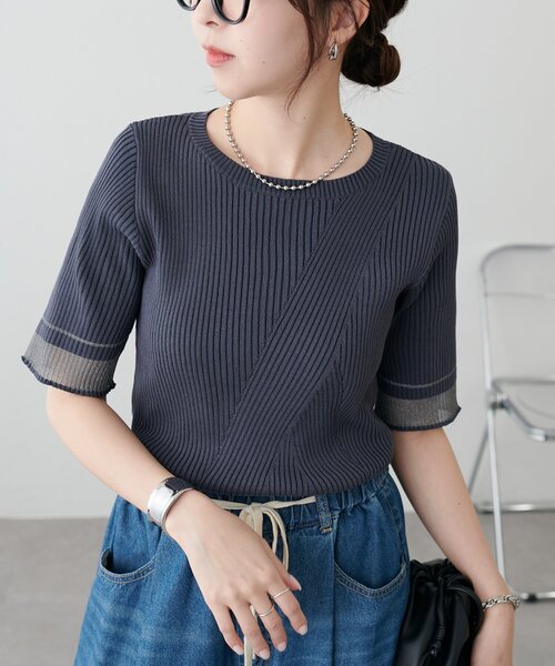 DISCOAT(ディスコート)の「【WEB限定】シアー袖切り替え半袖プルオーバー(Tシャツ/カットソー・レディース・オフホワイト/ブルー/チャコールグレー・MEDIUM)」の15枚目の写真