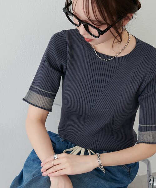 DISCOAT(ディスコート)の「【WEB限定】シアー袖切り替え半袖プルオーバー(Tシャツ/カットソー・レディース・オフホワイト/ブルー/チャコールグレー・MEDIUM)」の17枚目の写真