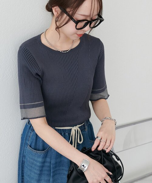DISCOAT(ディスコート)の「【WEB限定】シアー袖切り替え半袖プルオーバー(Tシャツ/カットソー・レディース・オフホワイト/ブルー/チャコールグレー・MEDIUM)」の19枚目の写真