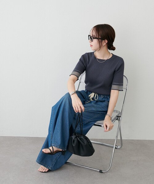 DISCOAT(ディスコート)の「【WEB限定】シアー袖切り替え半袖プルオーバー(Tシャツ/カットソー・レディース・オフホワイト/ブルー/チャコールグレー・MEDIUM)」の22枚目の写真