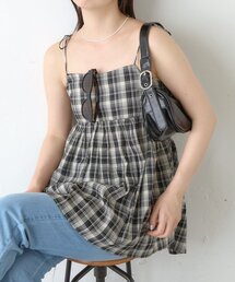 【一部店舗限定】B チェックカットアウトリボンチュニック