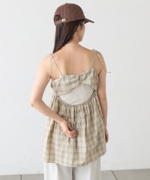 Kastane(カスタネ)の「【一部店舗限定】B チェックカットアウトリボンチュニック(チュニック・レディース・ブラック/アイボリー・FREE)」の4枚目の写真