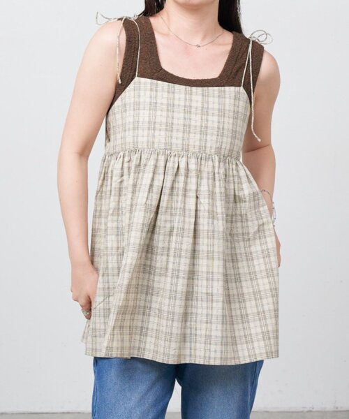 Kastane(カスタネ)の「【一部店舗限定】B チェックカットアウトリボンチュニック(チュニック・レディース・ブラック/アイボリー・FREE)」の8枚目の写真