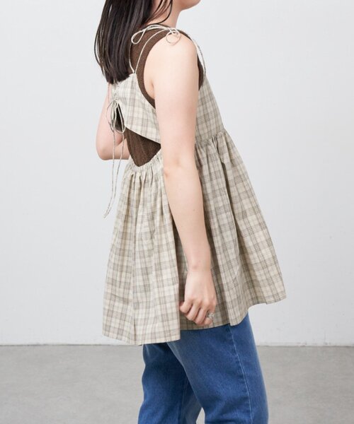 Kastane(カスタネ)の「【一部店舗限定】B チェックカットアウトリボンチュニック(チュニック・レディース・ブラック/アイボリー・FREE)」の9枚目の写真