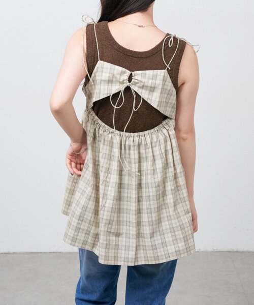 Kastane(カスタネ)の「【一部店舗限定】B チェックカットアウトリボンチュニック(チュニック・レディース・ブラック/アイボリー・FREE)」の10枚目の写真